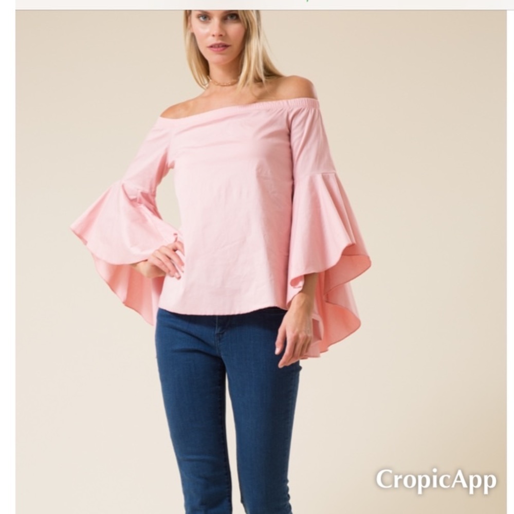 NEW Off Shoulder Top Asymmetrical Trumpet Sleeves - Picture 1 of 3